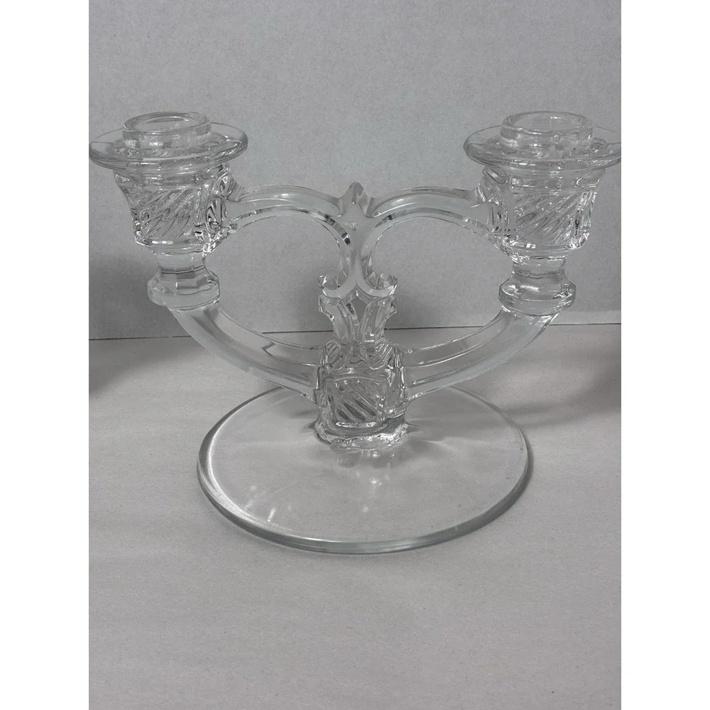 Vintage Indiana Glass Rosette Clear Double Light Candlestick Set of 2‎ Luxury